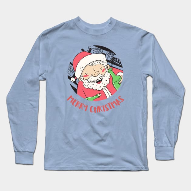 Drunk Santa Long Sleeve T-Shirt by sydorko